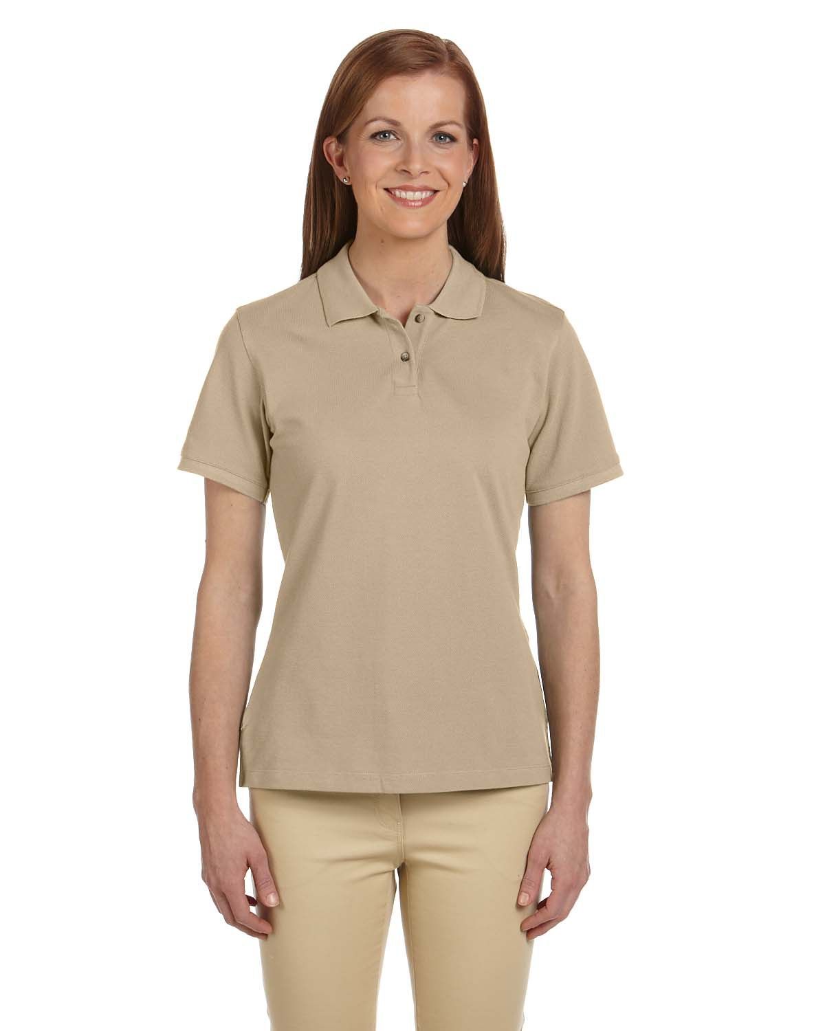 Harriton Ladies' Ringspun Cotton Pique Short Sleeve Polo in Stone