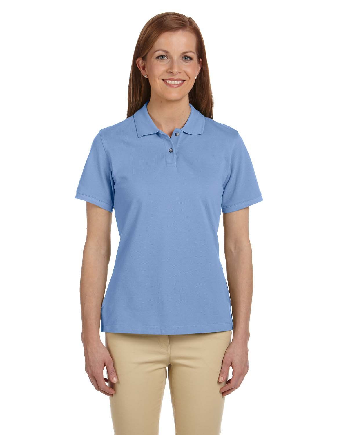 Harriton Ladies' Ringspun Cotton Pique Short Sleeve Polo in Lt College Blue