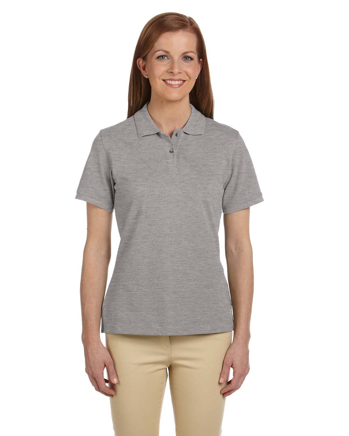 Harriton Ladies' Ringspun Cotton Pique Short Sleeve Polo in Grey Heather