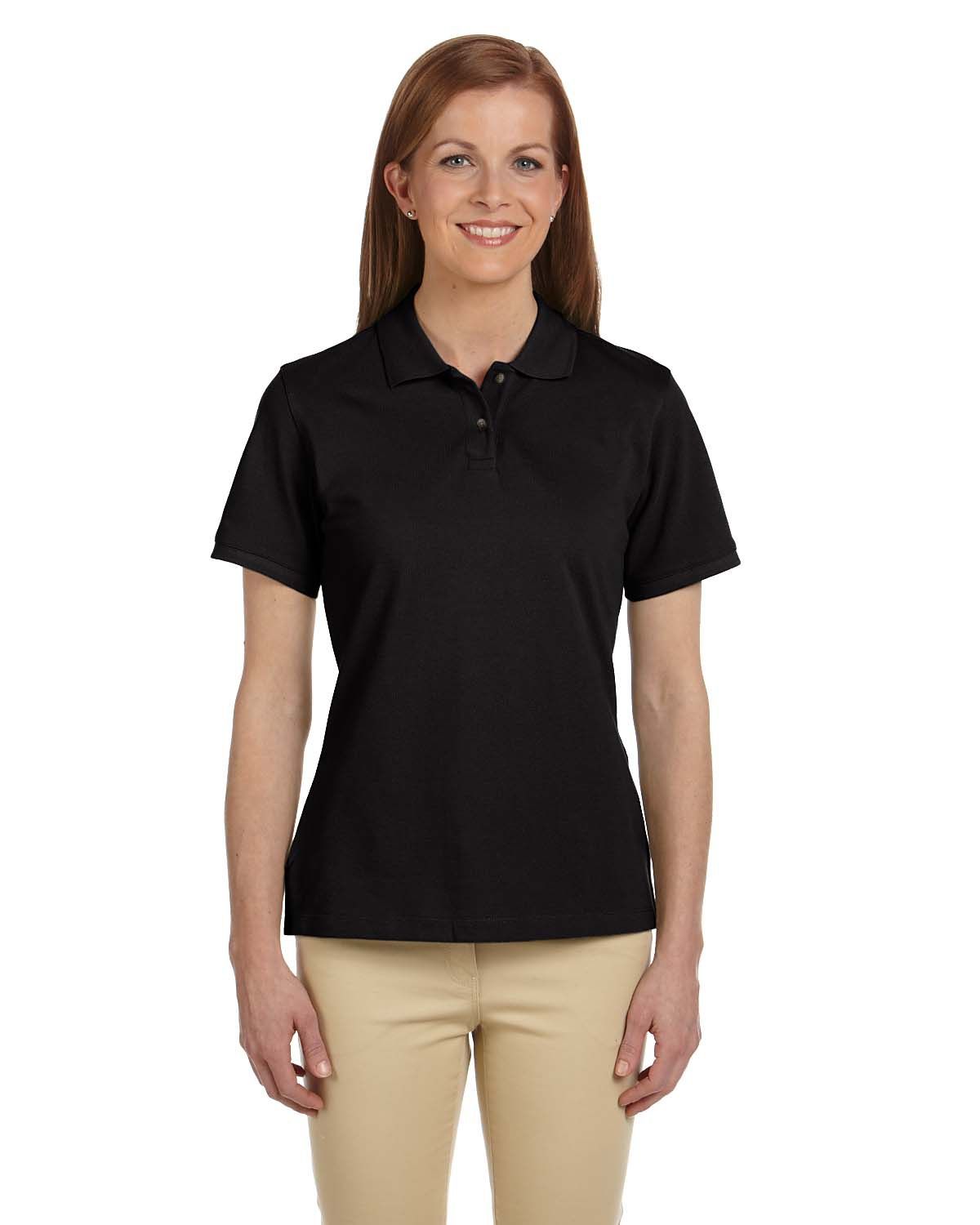 Harriton Ladies' Ringspun Cotton Pique Short Sleeve Polo in Black