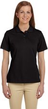 Am image of a Custom Harriton Ladies' Ringspun Cotton Pique Short Sleeve Polo in Black!