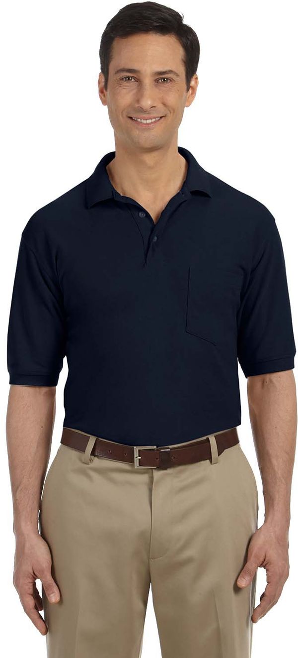 Am image of a Custom Harriton Men's Easy Blend Polo with Pocket in Navy!