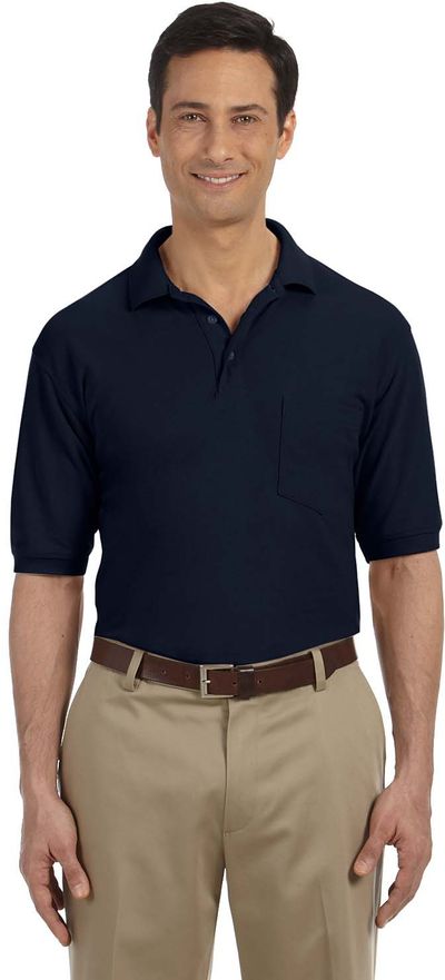 Am image of a Custom Harriton Men's Easy Blend Polo with Pocket in Navy!