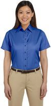 Am image of a Custom Harriton Ladies' Easy Blend Short Sleeve Twill Shirt with Stain Release in French Blue!