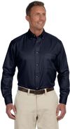 Am image of a Custom Harriton Men's Easy Blend Long Sleeve Twill Shirt with Stain Release in Navy!