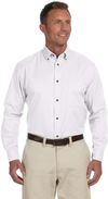 Am image of a Custom Harriton Men's Easy Blend Long Sleeve Twill Shirt with Stain Release in White!