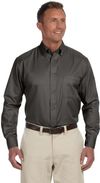 Am image of a Custom Harriton Men's Easy Blend Long Sleeve Twill Shirt with Stain Release in Dark Grey!