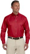 Am image of a Custom Harriton Men's Easy Blend Long Sleeve Twill Shirt with Stain Release in Red!