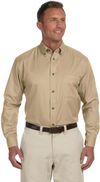 Am image of a Custom Harriton Men's Easy Blend Long Sleeve Twill Shirt with Stain Release in Stone!