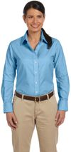 Am image of a Custom Harriton Ladies' Long Sleeve Oxford with Stain Release in Light Blue!