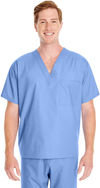 Am image of a Custom Harriton Adult Restore 4.9 oz. Scrub Top in Ciel Blue!