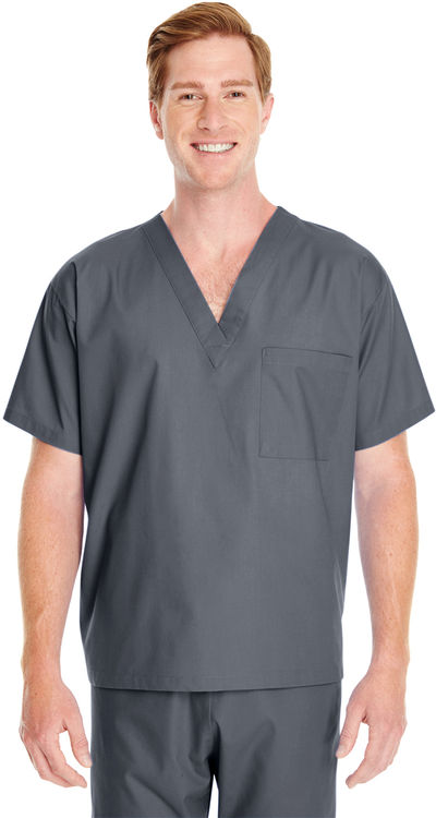 Am image of a Custom Harriton Adult Restore 4.9 oz. Scrub Top in Dark Charcoal!
