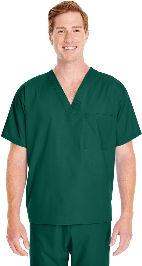 Am image of a Custom Harriton Adult Restore 4.9 oz. Scrub Top in Hunter!
