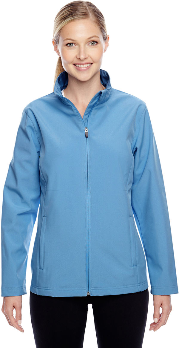 Am image of a Custom Team 365 Ladies' Leader Soft Shell Jacket in Sport Light Blue!
