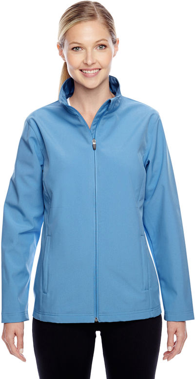Am image of a Custom Team 365 Ladies' Leader Soft Shell Jacket in Sport Light Blue!
