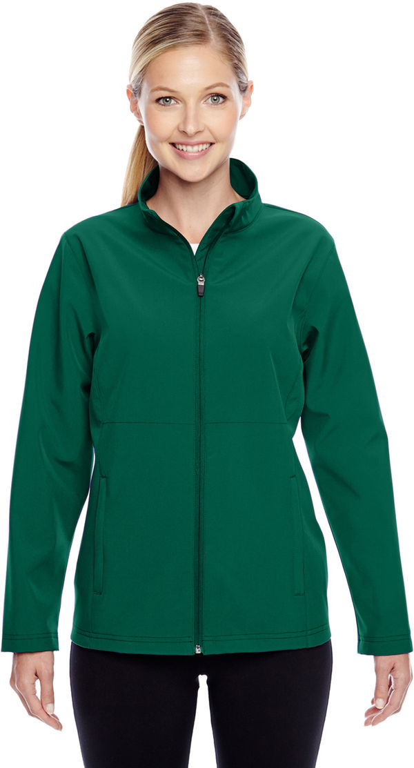 Am image of a Custom Team 365 Ladies' Leader Soft Shell Jacket in Sport Forest!