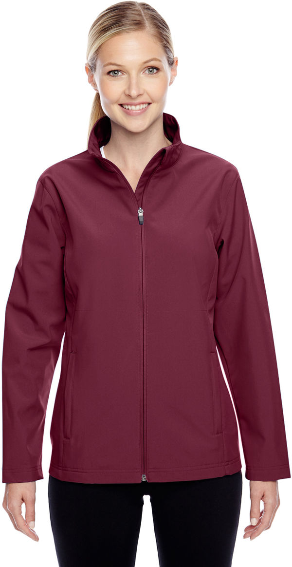 Am image of a Custom Team 365 Ladies' Leader Soft Shell Jacket in Sport Maroon!