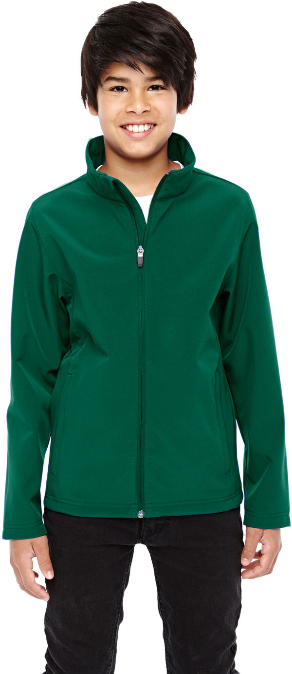 Am image of a Custom Team 365 Youth Leader Soft Shell Jacket in Sport Forest!