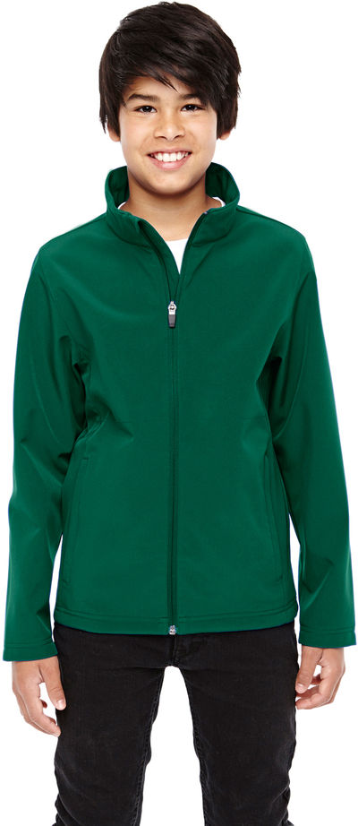 Am image of a Custom Team 365 Youth Leader Soft Shell Jacket in Sport Forest!