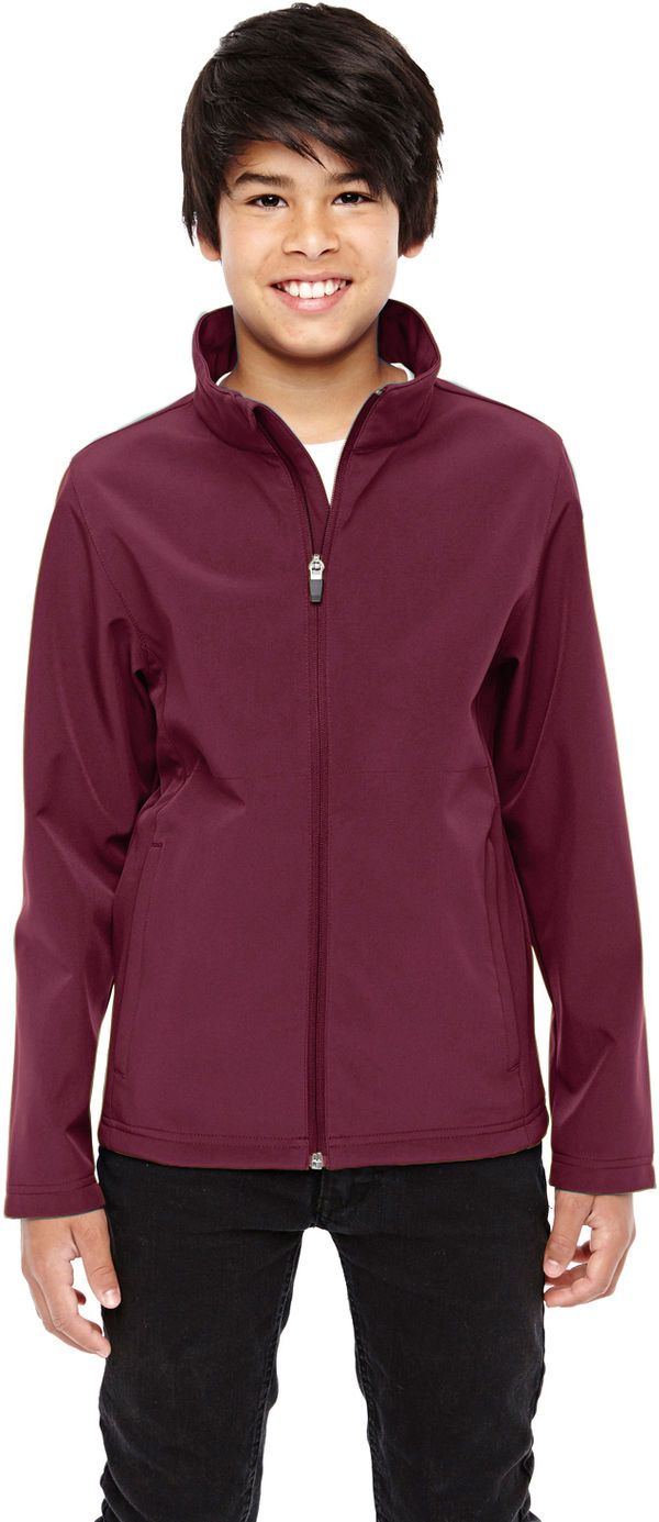 Am image of a Custom Team 365 Youth Leader Soft Shell Jacket in Sport Maroon!