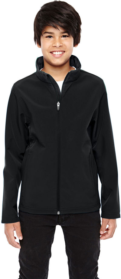 Am image of a Custom Team 365 Youth Leader Soft Shell Jacket in Black!