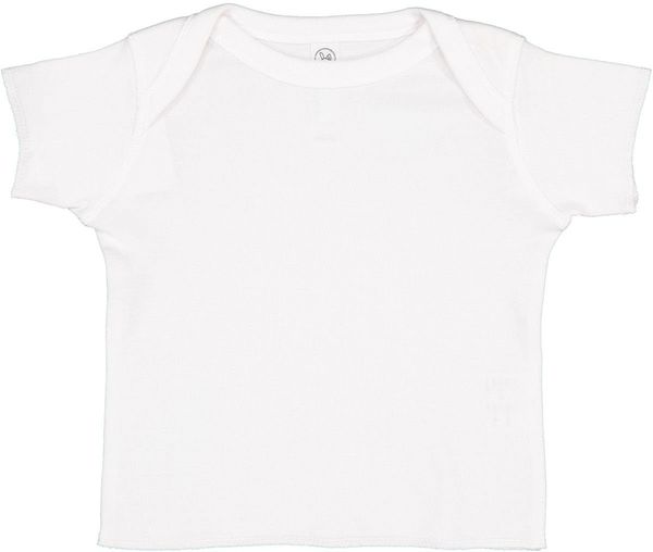 Am image of a Custom Rabbit Skins Baby Rib Lap Shoulder T Shirt in White!