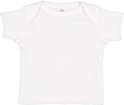 Am image of a Custom Rabbit Skins Baby Rib Lap Shoulder T Shirt in White!