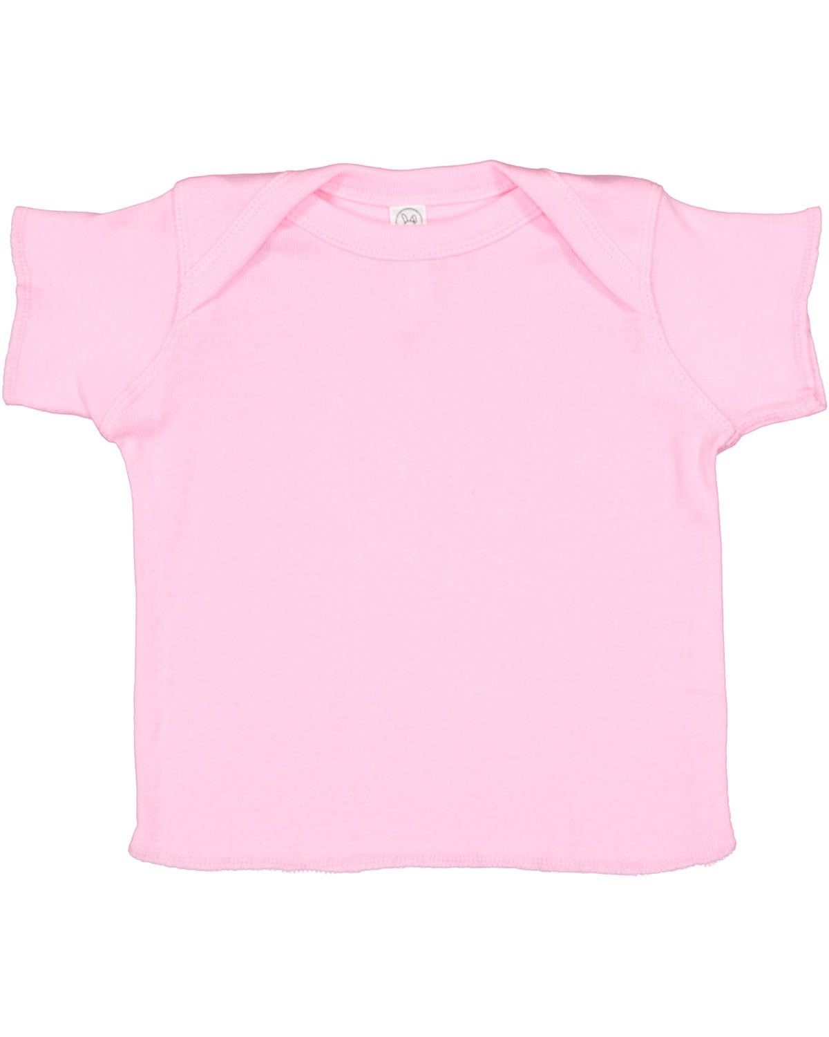 Rabbit Skins Baby Rib Lap Shoulder T Shirt in Pink