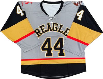 Am image of a Custom Sublimated Retro Collar Youth Hockey Jersey in Hockey Fabric!