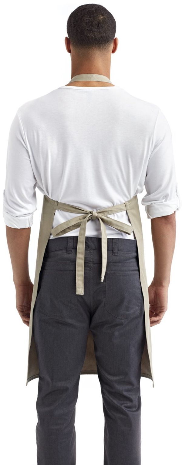 Am image of a Custom Artisan Collection by Reprime Organic Cotton Bib Apron in KHAKI!