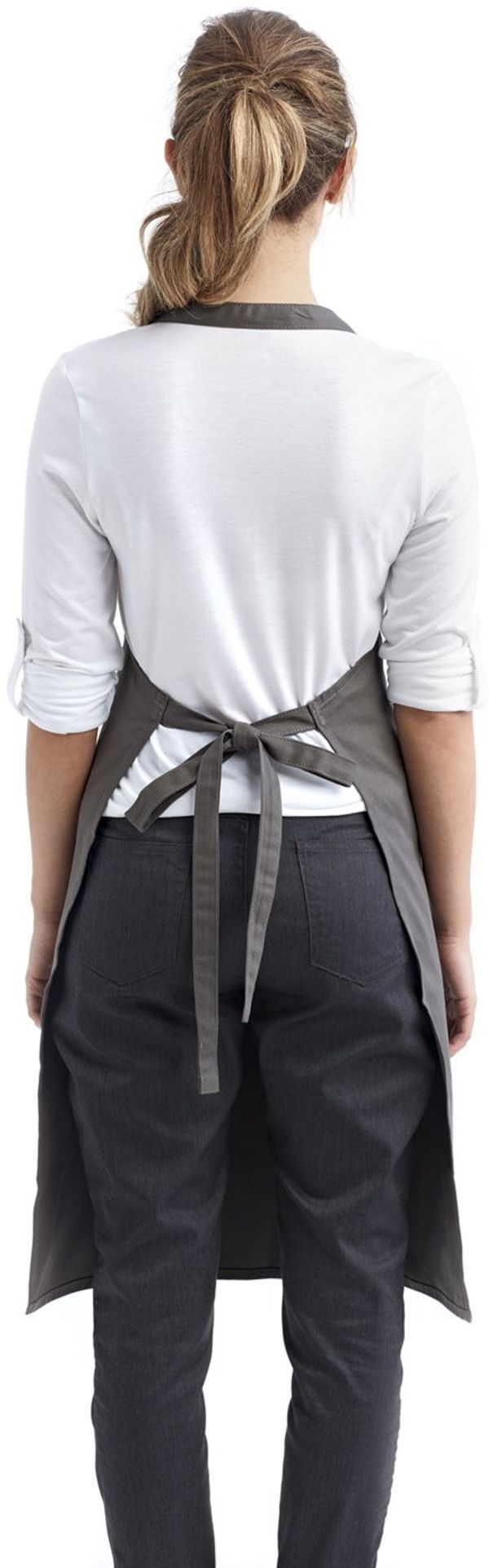 Am image of a Custom Artisan Collection by Reprime Organic Cotton Bib Apron in DARK GREY!