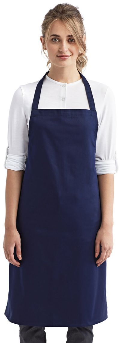 Am image of a Custom Artisan Collection by Reprime Organic Cotton Bib Apron in NAVY!
