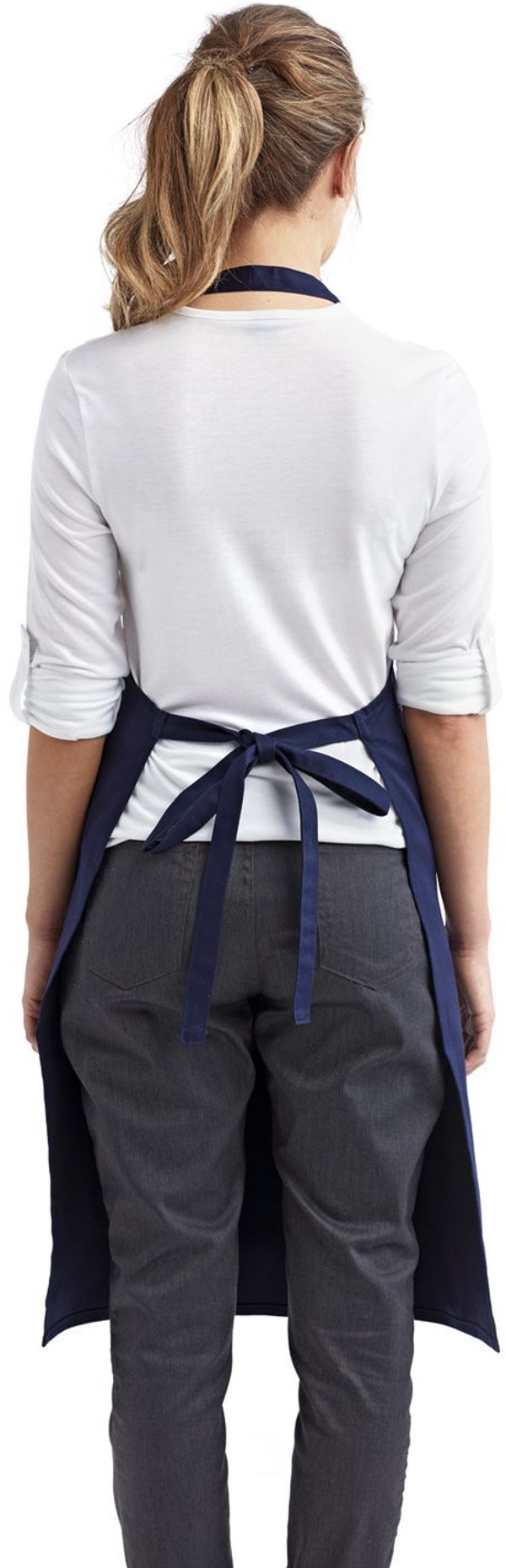 Am image of a Custom Artisan Collection by Reprime Organic Cotton Bib Apron in NAVY!