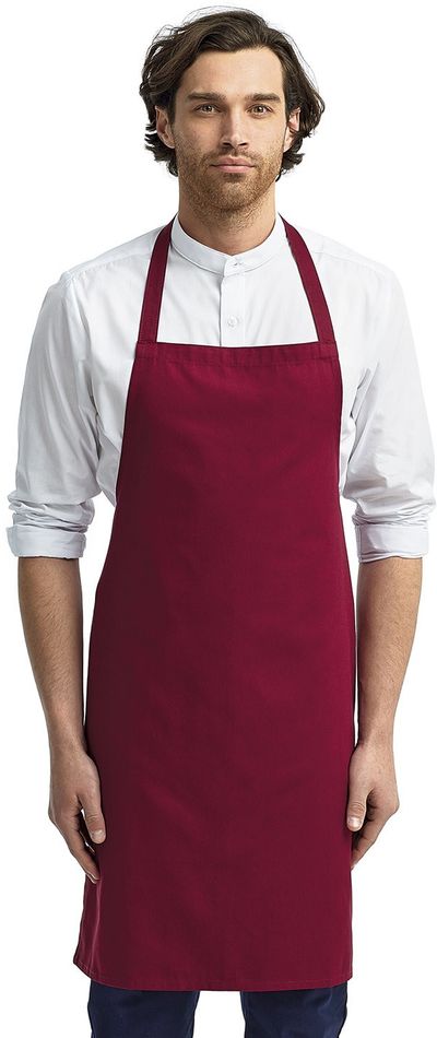 Am image of a Custom Artisan Collection by Reprime Organic Cotton Bib Apron in BURGUNDY!