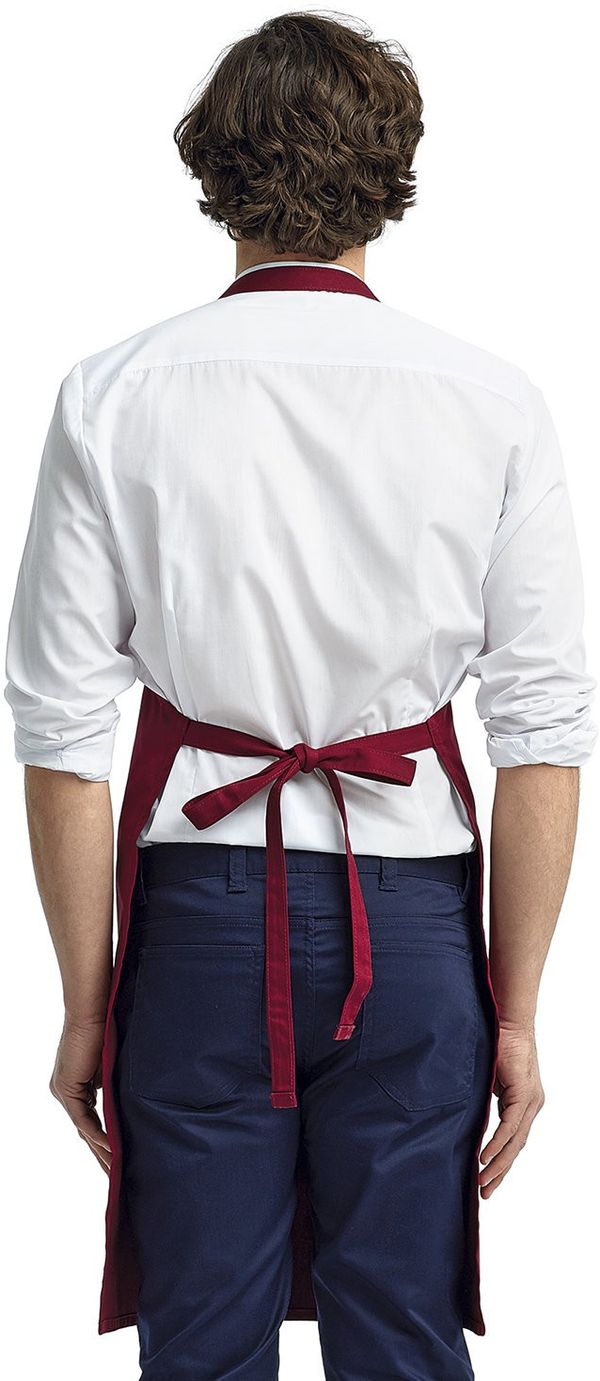 Am image of a Custom Artisan Collection by Reprime Organic Cotton Bib Apron in BURGUNDY!