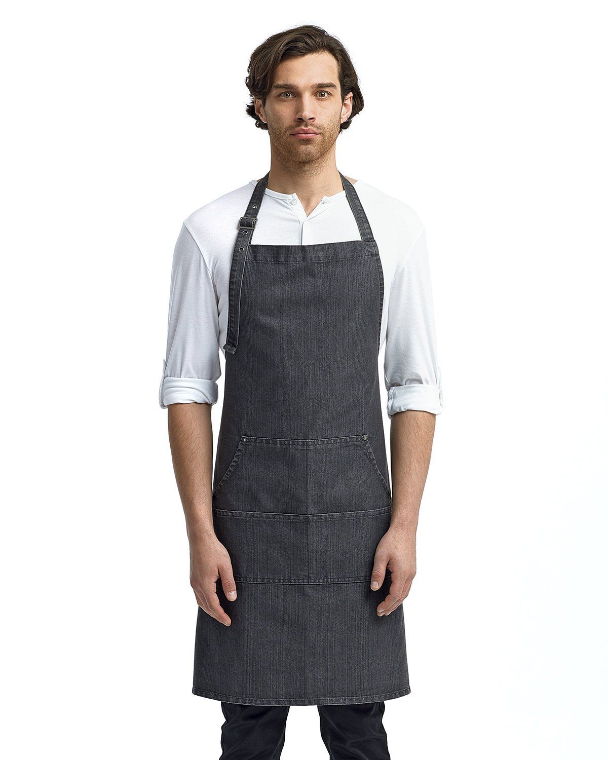 Artisan Collection by Reprime Unisex Jeans Stitch Denim Bib Apron in BLACK DENIM