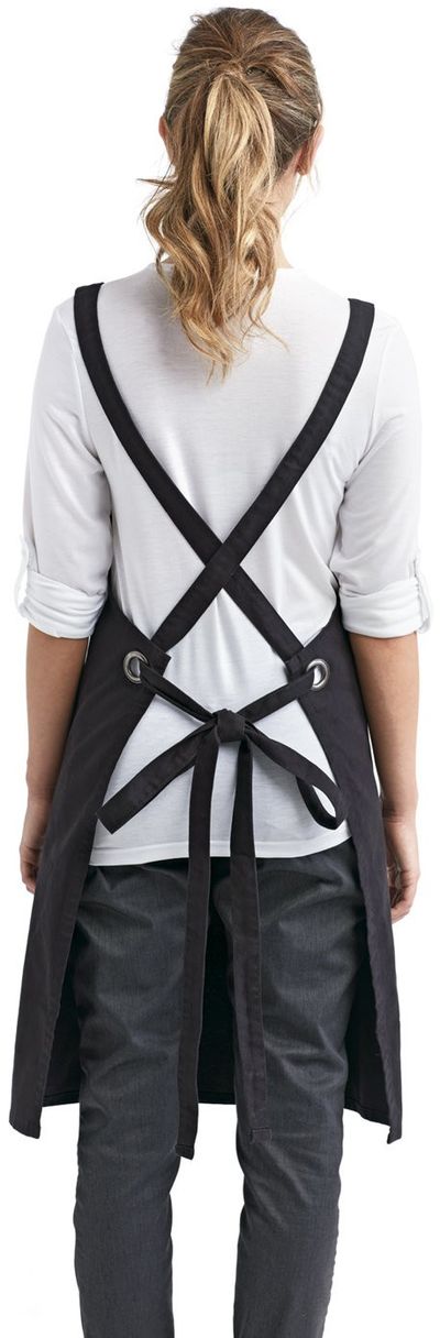Am image of a Custom Artisan Collection by Reprime Cross Back Barista Apron in BLACK!