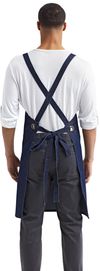 Am image of a Custom Artisan Collection by Reprime Cross Back Barista Apron in INDIGO DENIM!