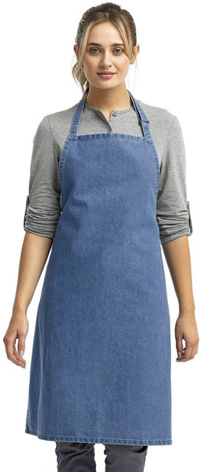 Am image of a Custom Artisan Collection by Reprime Unisex Colours Sustainable Bib Apron in Blue Denim!