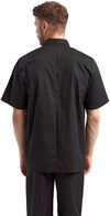 Am image of a Custom Artisan Collection by Reprime Unisex Short Sleeve Sustainable Chef's Jacket in Black!