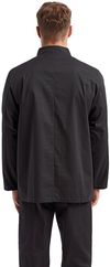 Am image of a Custom Artisan Collection by Reprime Unisex Long Sleeve Sustainable Chef's Jacket in Black!