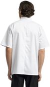 Am image of a Custom Artisan Collection by Reprime Unisex Studded Front Short Sleeve Chef's Jacket in White!