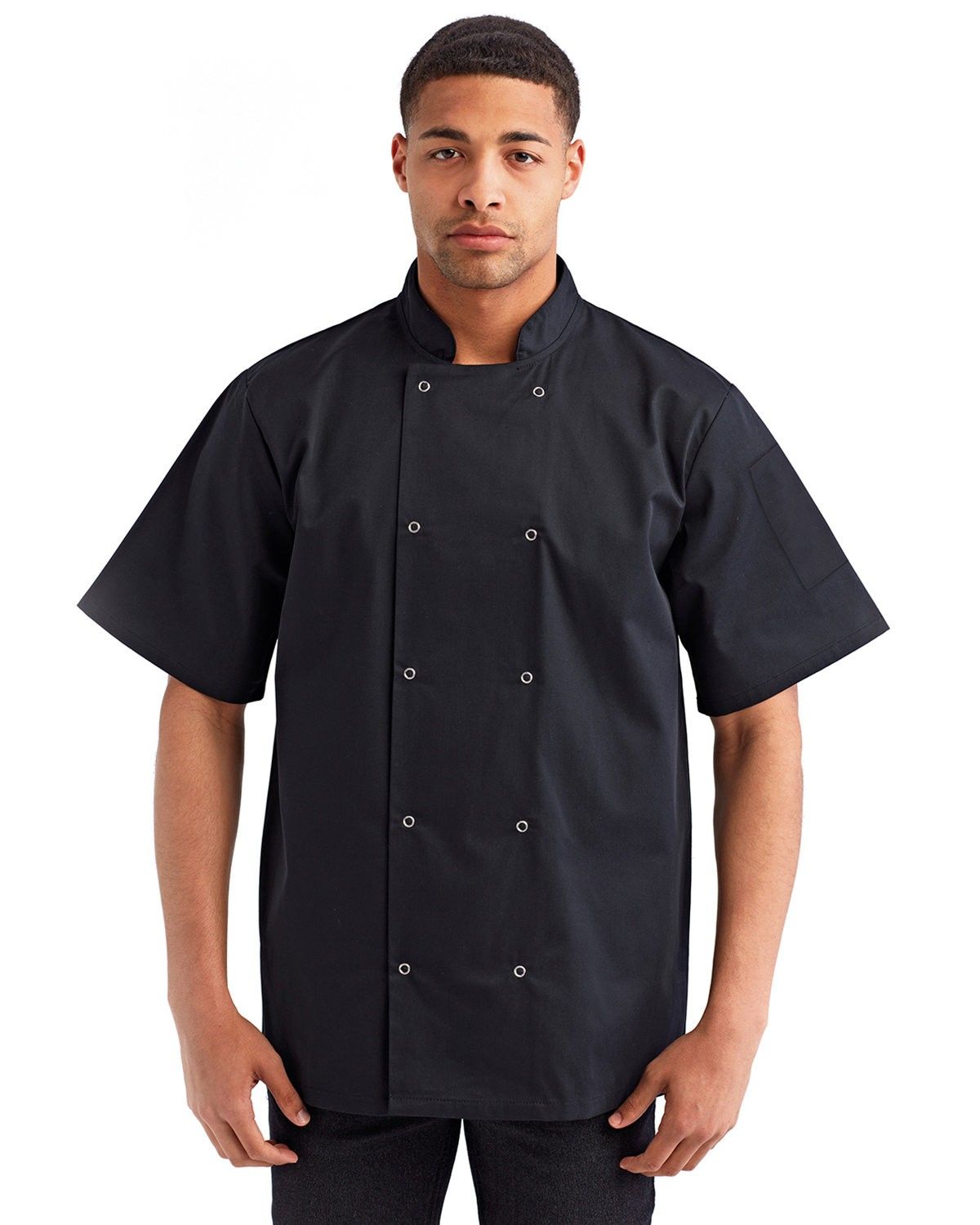 Artisan Collection by Reprime Unisex Studded Front Short Sleeve Chef's Jacket in Black