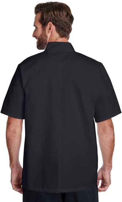 Am image of a Custom Artisan Collection by Reprime Unisex Studded Front Short Sleeve Chef's Jacket in Black!