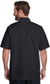 Am image of a Custom Artisan Collection by Reprime Unisex Studded Front Short Sleeve Chef's Jacket in Black!