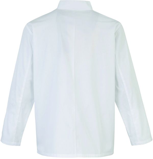 Am image of a Custom Artisan Collection by Reprime Unisex Studded Front Long Sleeve Chef's Jacket in White!