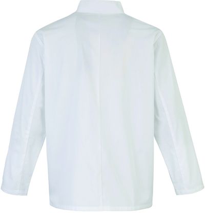 Am image of a Custom Artisan Collection by Reprime Unisex Studded Front Long Sleeve Chef's Jacket in White!