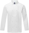 Am image of a Custom Artisan Collection by Reprime Unisex Studded Front Long Sleeve Chef's Jacket in White!