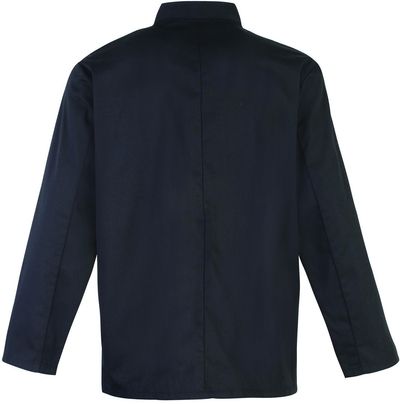 Am image of a Custom Artisan Collection by Reprime Unisex Studded Front Long Sleeve Chef's Jacket in Black!