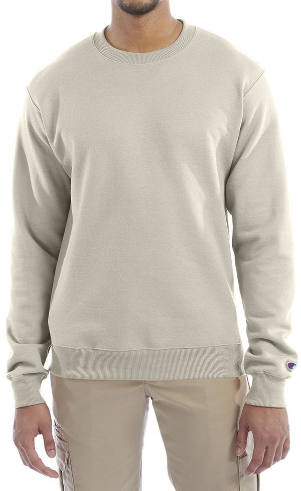 Am image of a Custom Champion Powerblend® Crewneck Sweatshirt in Sand!